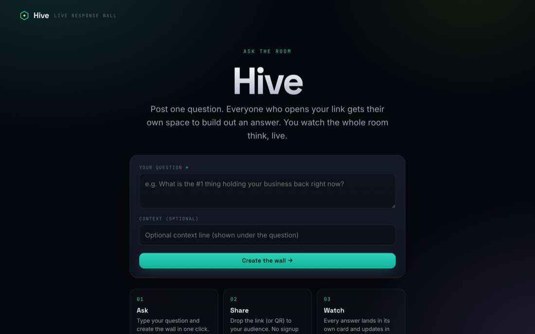Hive, a live tool that turns one question into a live response wall for a room