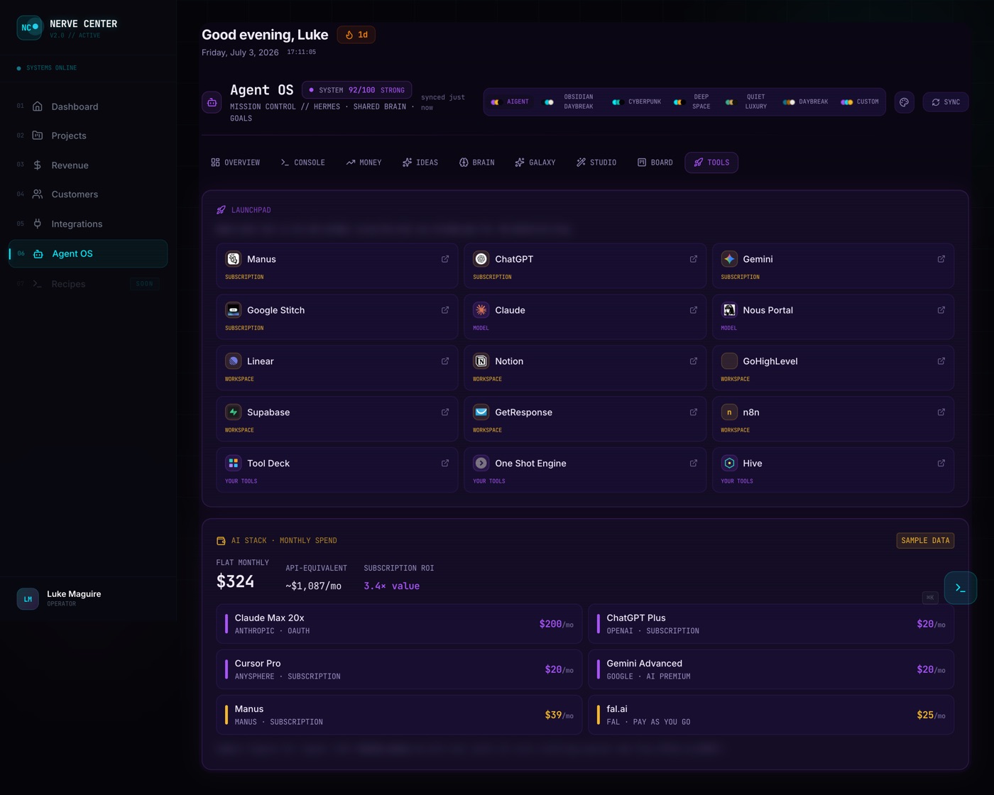 Agent OS Tools launchpad tab